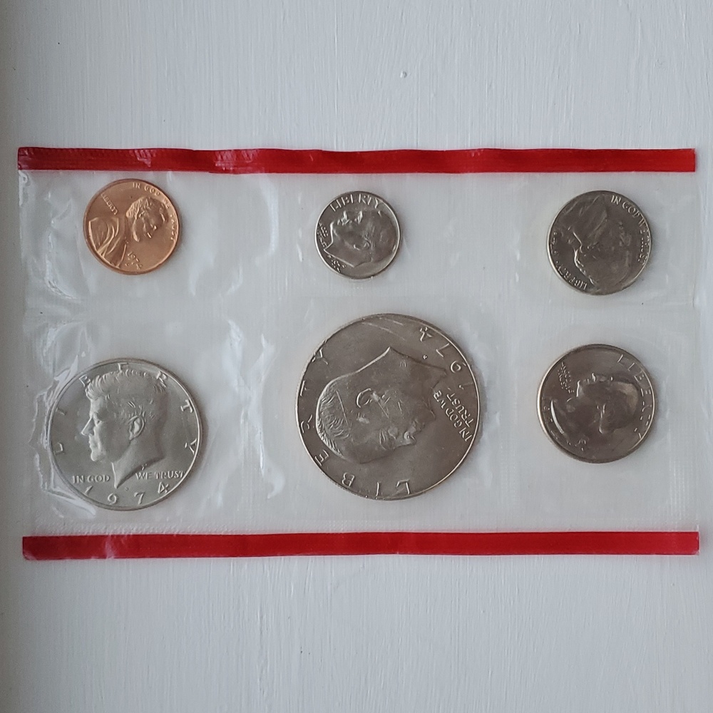 1974 One Dollar Half Dollar Nickel Penny Quarter Dime Collectible Coin set